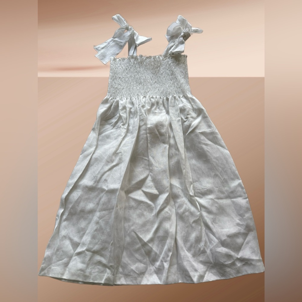 Elegant White Smocked Dress with Bow Straps